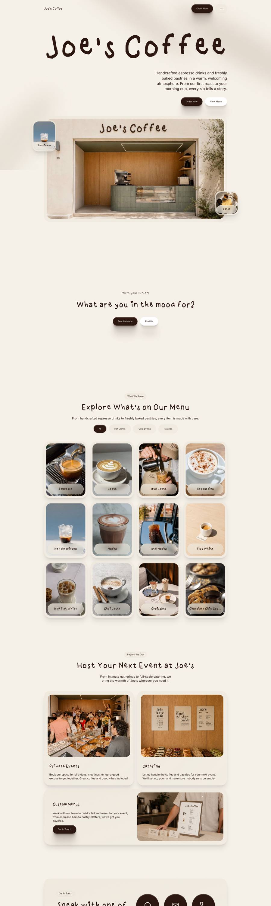 Joe's Coffee website